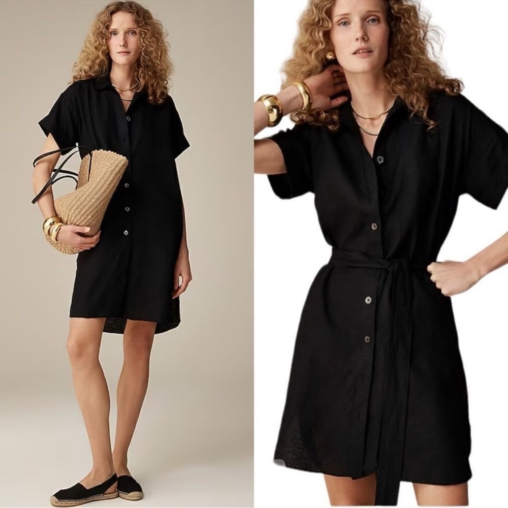 NWT J. Crew White Linen Captaine Shirtdress dress with waist tie